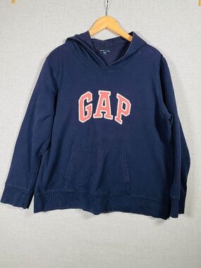 GAP Fleece Arch Logo Pullover Hoodie Navy Coral Sweatshirt Women's XXL